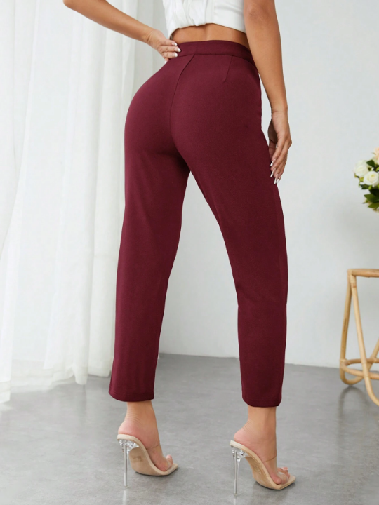 PETITE Solid Color High Waisted Long Trousers