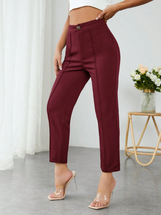 PETITE Solid Color High Waisted Long Trousers