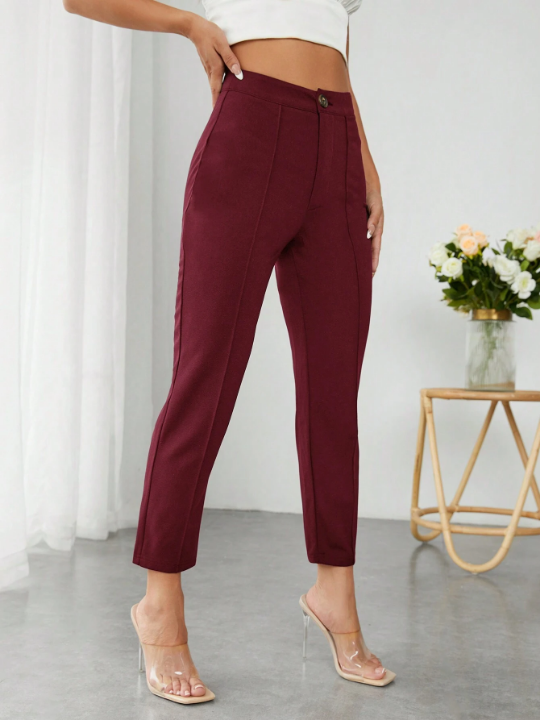 PETITE Solid Color High Waisted Long Trousers