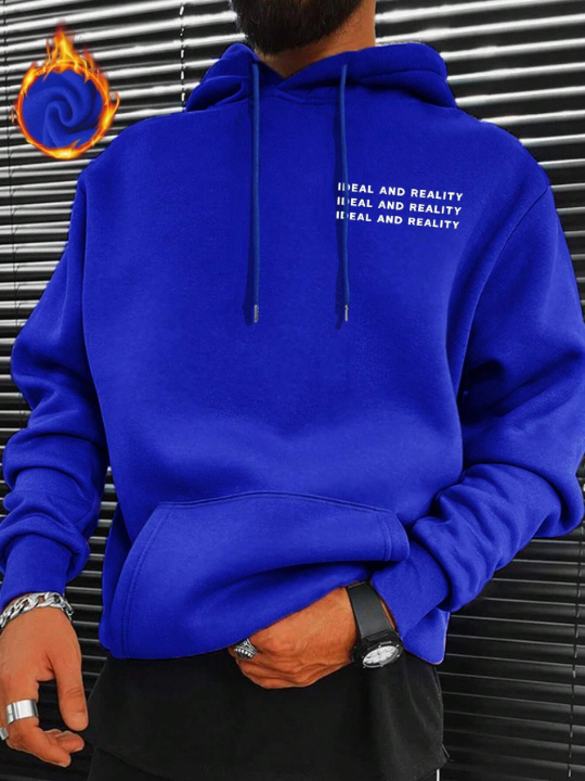 Manfinity Homme Men's Loose Hooded Sweatshirt With Drawstring And Printed Words