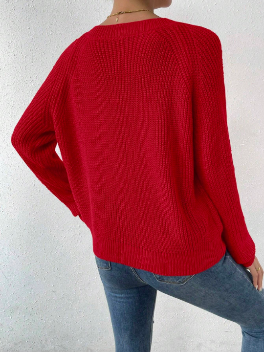 Essnce Solid Color Round Neck Raglan Sleeve Sweater