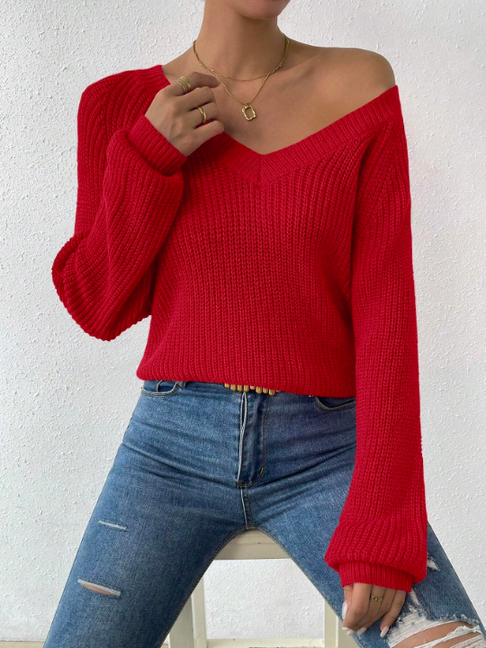 Essnce Solid Color Round Neck Raglan Sleeve Sweater