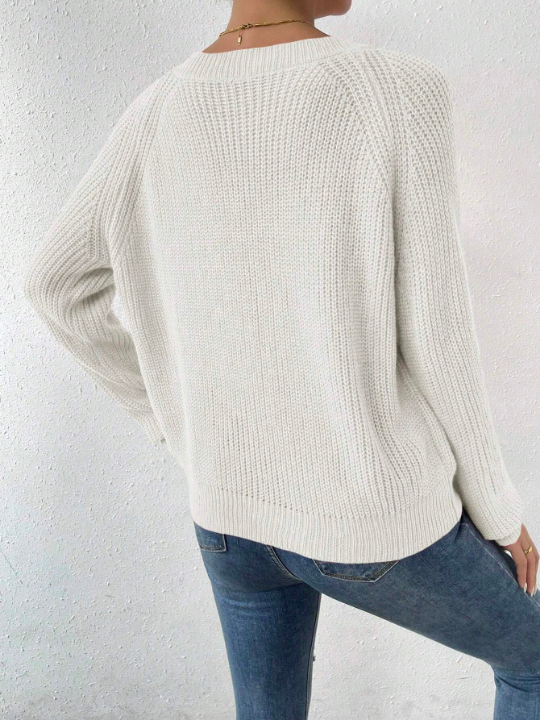 Essnce Solid Raglan Sleeve Ribbed Knit Sweater