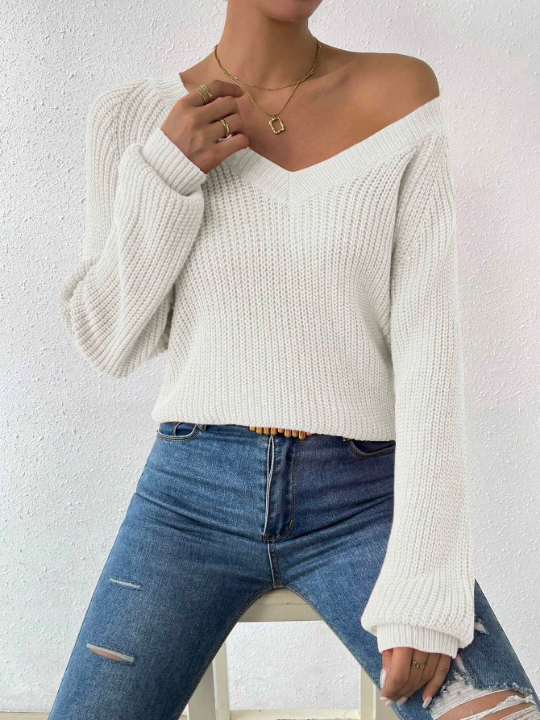 Essnce Solid Raglan Sleeve Ribbed Knit Sweater