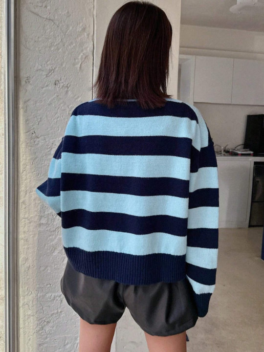 DAZY High Neck Striped Long Sleeve Sweater