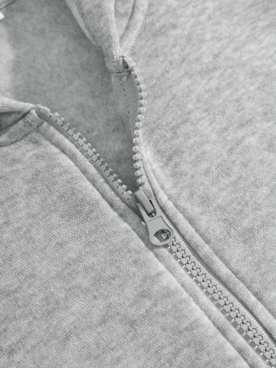 Men's Solid Color Zipper Drawstring Hooded Sweatshirt