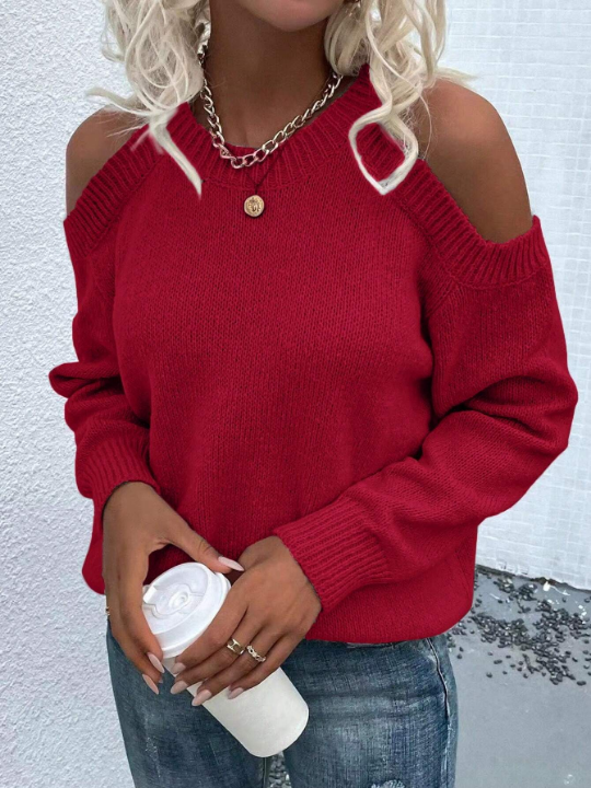 LUNE Solid Color Off Shoulder Casual Sweater