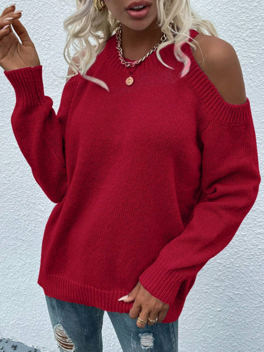 LUNE Solid Color Off Shoulder Casual Sweater