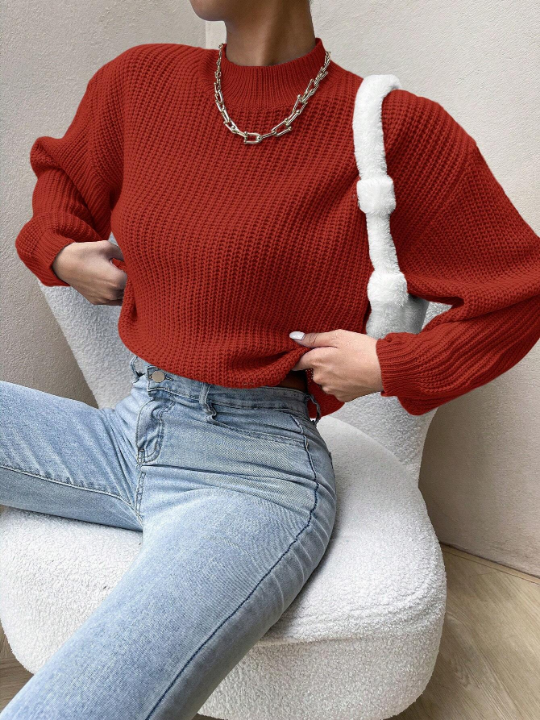 Essnce Solid Color Long Sleeve Sweater