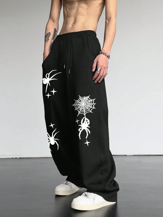 Manfinity Loose Men's Drawstring Waist Spider Printed Joggers