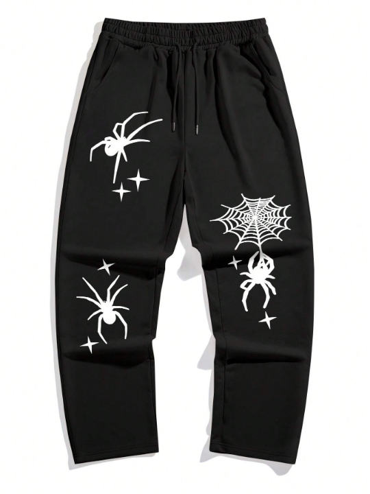 Manfinity Loose Men's Drawstring Waist Spider Printed Joggers