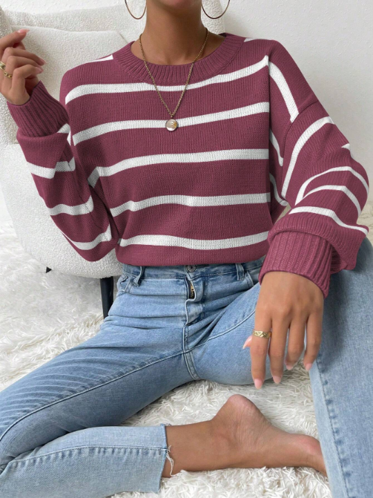 Women's Striped Drop Shoulder Sweater