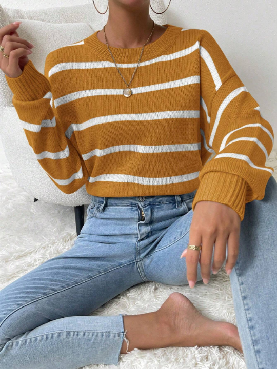 Women'S Striped Drop Shoulder Sweater