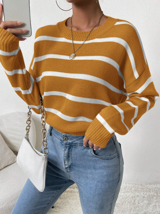 Women'S Striped Drop Shoulder Sweater