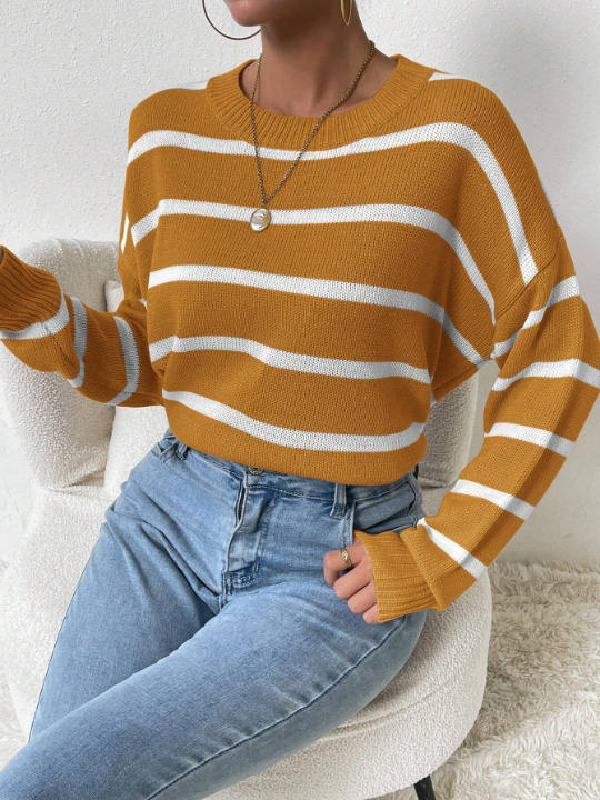 Women'S Striped Drop Shoulder Sweater