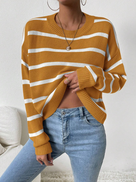 Women'S Striped Drop Shoulder Sweater