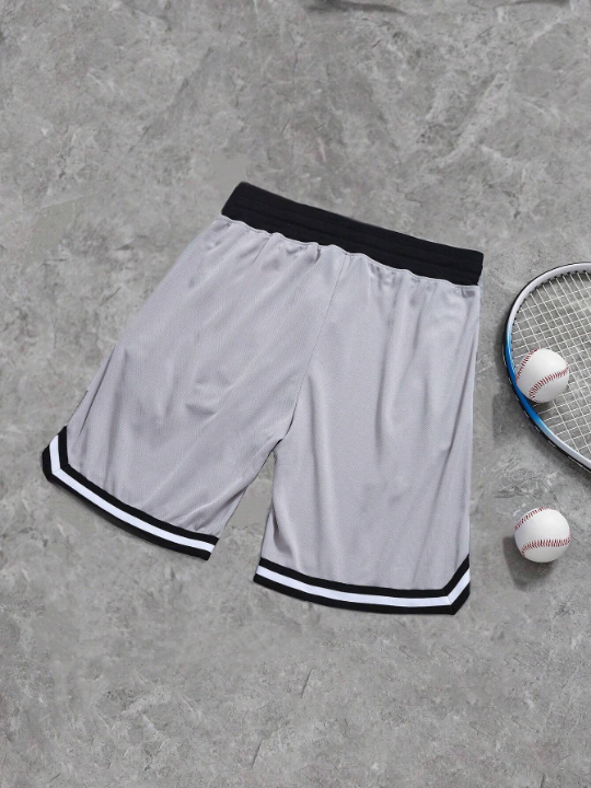 Men's Drawstring Contrast Tape Sports Shorts - Grey