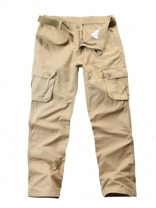 Men Flap Pocket Cargo Pants Without Belt