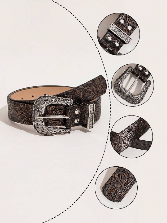 1pc Western-Style Women's Embossed Jean Belt