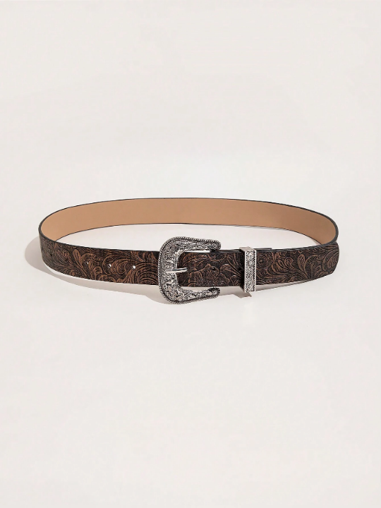 1pc Western-Style Women's Embossed Jean Belt