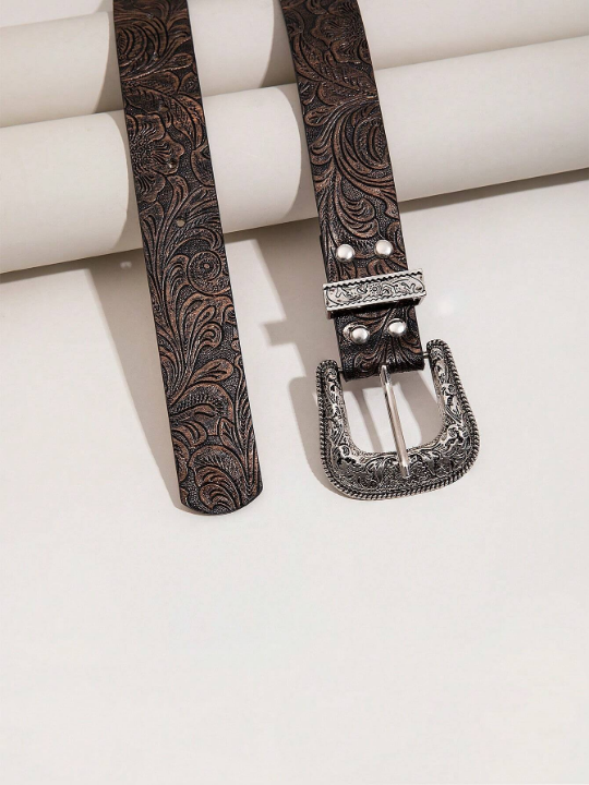 1pc Western-Style Women's Embossed Jean Belt