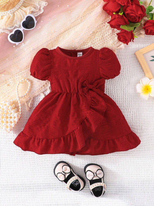 Baby Girl Ruffle Crossover Short Sleeve Dress