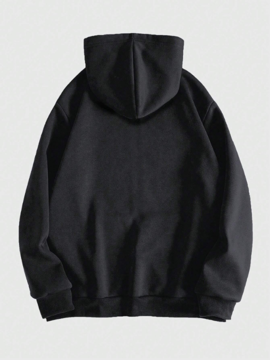 ROMWE Grunge Punk Men's Skull Letter Print Zip Up Hoodie With Long Sleeve