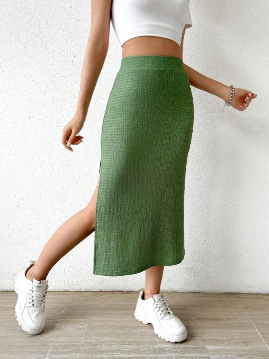 Essnce Solid Color Side Slit Skirt