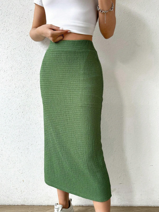 Essnce Solid Color Side Slit Skirt