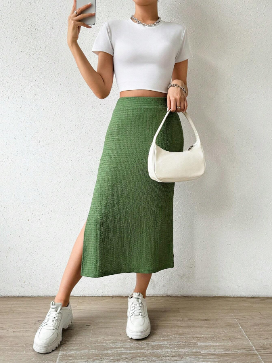 Essnce Solid Color Side Slit Skirt