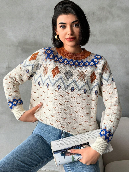 Geometric Pattern Long Sleeve Sweater