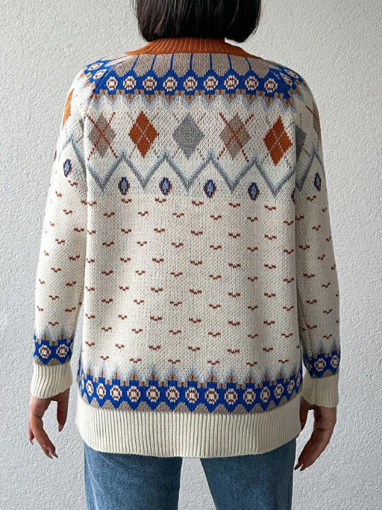 Geometric Pattern Long Sleeve Sweater