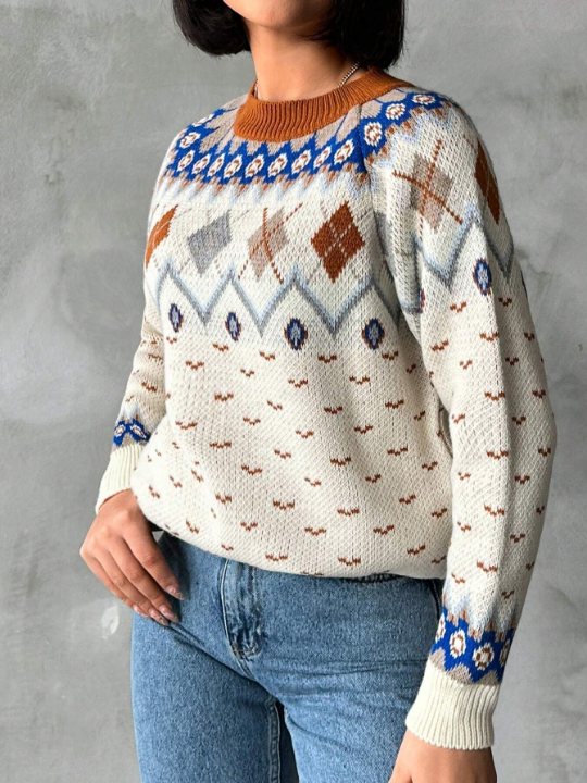 Geometric Pattern Long Sleeve Sweater