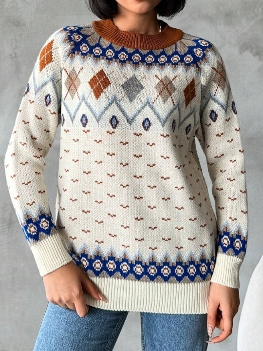 Geometric Pattern Long Sleeve Sweater