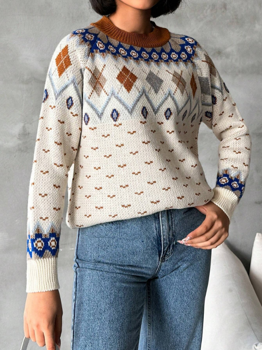 Geometric Pattern Long Sleeve Sweater