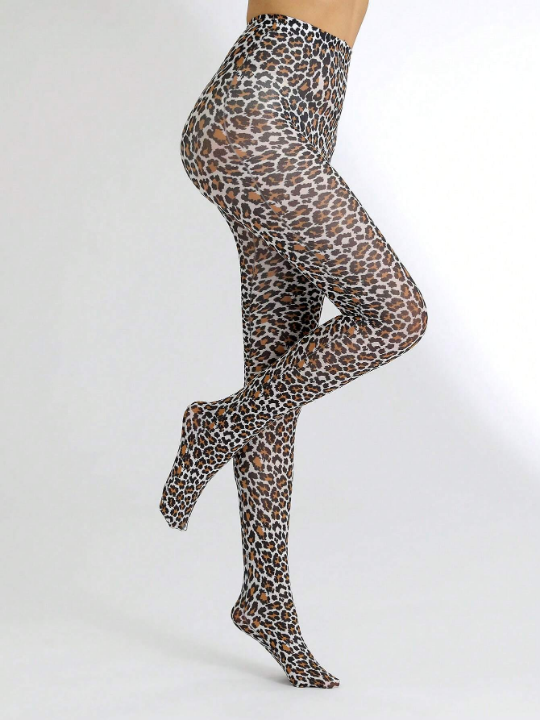 1pair Women's Sexy Leopard Print 60d Silk Stockings Pantyhose