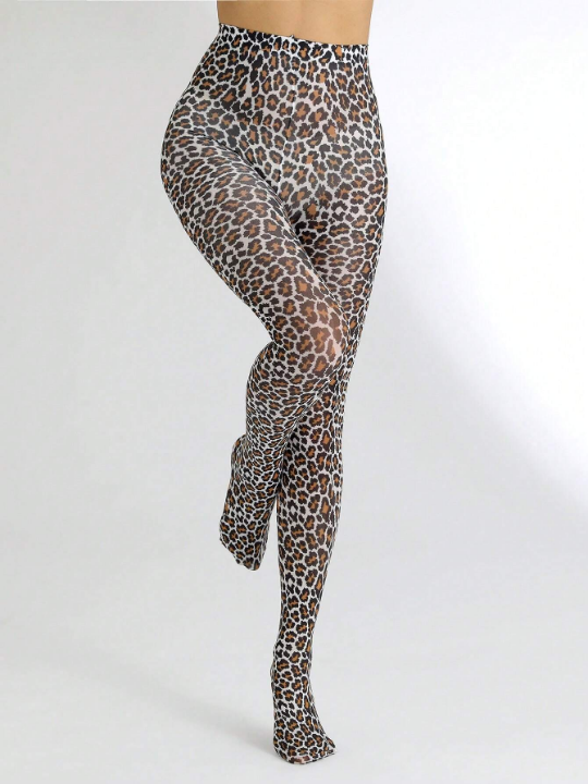 1pair Women's Sexy Leopard Print 60d Silk Stockings Pantyhose