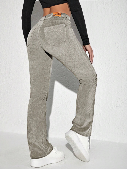 Women's Corduroy Pants With Letters Patch