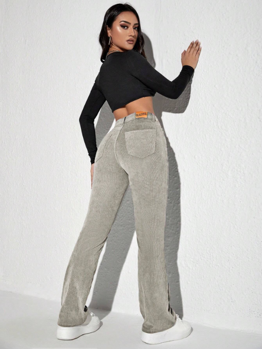 Women's Corduroy Pants With Letters Patch