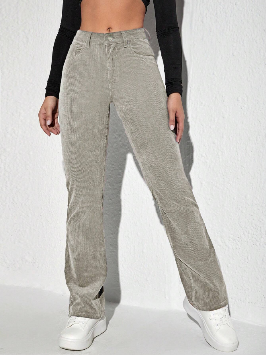 Women's Corduroy Pants With Letters Patch