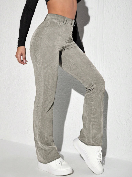 Women's Corduroy Pants With Letters Patch