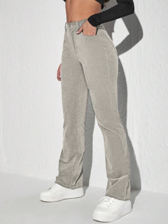 Women's Corduroy Pants With Letters Patch