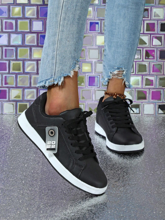 Fashionable And Versatile Black Sports Sneakers For Women, Street Casual Wear, Outdoor Walking