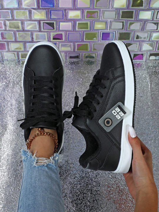 Fashionable And Versatile Black Sports Sneakers For Women, Street Casual Wear, Outdoor Walking