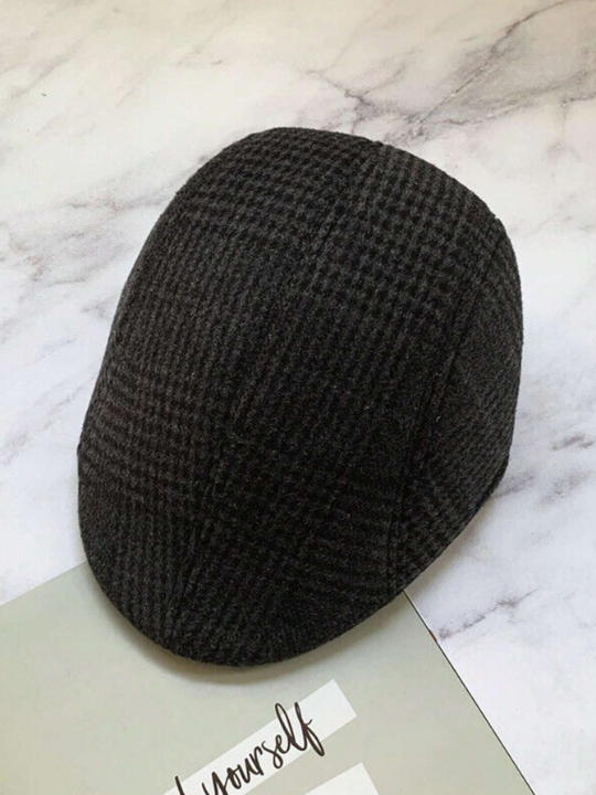 British Style Men's Woolen Octagonal Cap, Painter Hat, Newsboy Cap For Spring And Autumn