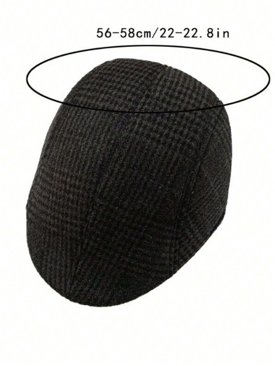 British Style Men's Woolen Octagonal Cap, Painter Hat, Newsboy Cap For Spring And Autumn