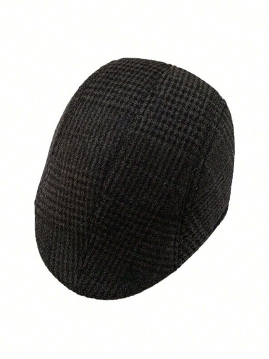 British Style Men's Woolen Octagonal Cap, Painter Hat, Newsboy Cap For Spring And Autumn