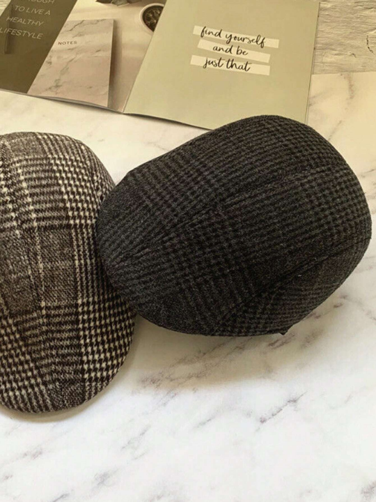 British Style Men's Woolen Octagonal Cap, Painter Hat, Newsboy Cap For Spring And Autumn