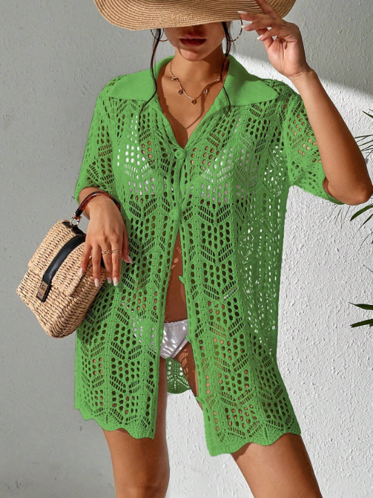 Swim Vcay Hollow Out Knitted Kimono Style Cover Up