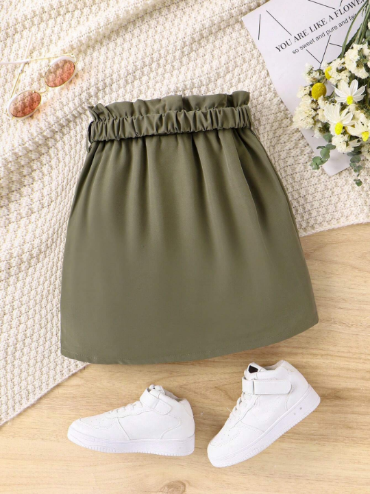 Cooltwn Kids Tween Girl Paperbag Waist Flap Pocket Buckle Detail Cargo Skirt